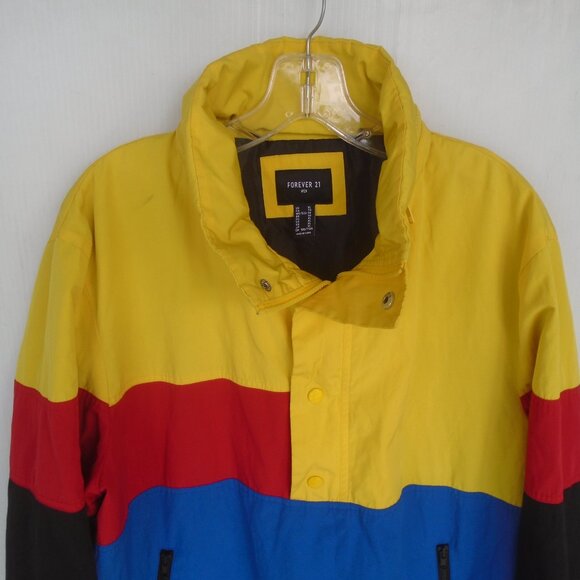 Forever 21 Mens Hidden Hoodie Windbreaker Jacket Size XL Colorblock Multicolor - Picture 4 of 6